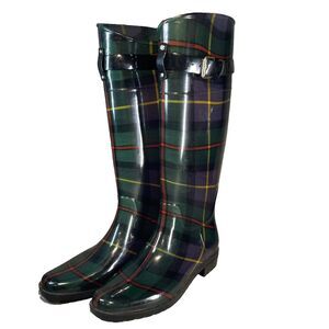 LAUREN Ralph Lauren Rossalyn II Tartan Plaid Knee High Rain Boots Women 7 B PVC